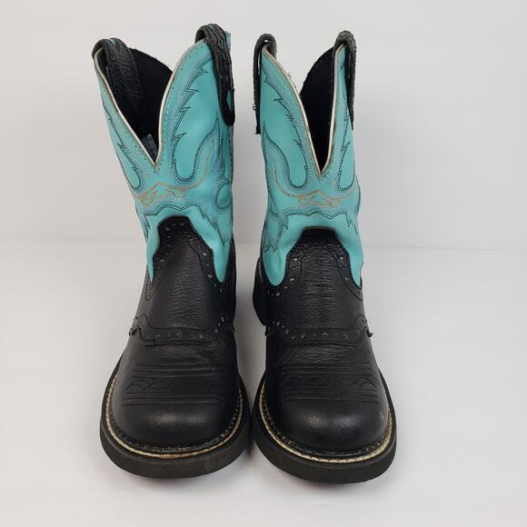 Justin Gypsy Womens Size 7 B Teal Black Leather Pull On Western Cowboy Boots - Picture 5 of 14